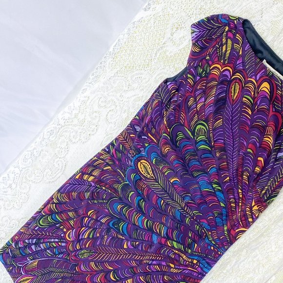 Evan Picone Women's Dress Peacock Feather Pattern Sz 10 Eclectic Cocktail Attire - Picture 4 of 14